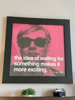 10x10 Andy Warhol Pop Art Quote Wall Art - Pink Portrait Waiting Quote